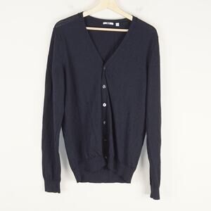 Uniqlo Merino Wool V Neck Lightweight Blue Cardigan Womens Sz L